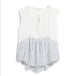 Feliciano Mixed Material Keyhole Knit Top